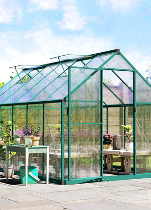 Polycarbonate Greenhouse with Swing Door and Two Adjustable Roof Vents, Aluminum Walk-in Greenhouse, 11x6 ft, Dark Green