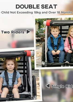 3-in-1 Bike Trailer for Kids, Running Stroller with 2 Seats, Jogging Cart with 5-Point Harness, Storage Units, Red
