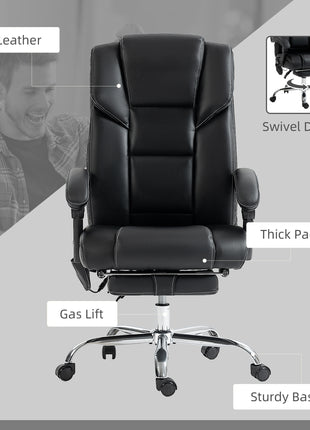 6 Point Vibration Massage Office Chair with Heat, PU Leather Computer Chair with Adjustable Height Reclining Back, Black