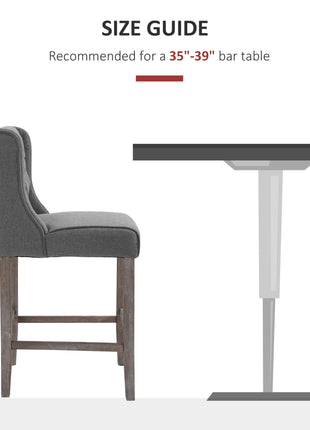 26.25" Counter Height Bar Stools, Tufted Wingback Armless Upholstered Dining Chair with Rubber Wood Legs, Set of 2, Gray