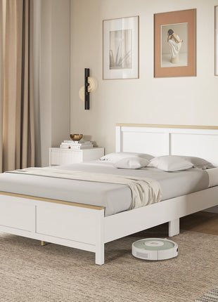 Full Bed Frame with Headboard, Modern Platform Bed Frame with Wooden Slats, No Box Spring Needed, Easy Assembly, White