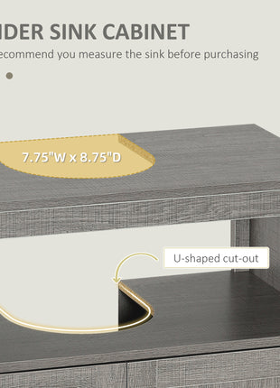Pedestal Sink Storage Cabinet, Bathroom Under Sink Cabinet with 2 Doors and Open Shelf, Bathroom Vanity, Gray