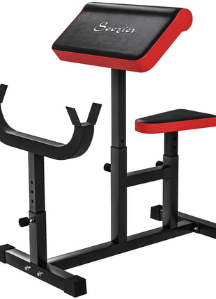 265 LBS Preacher Curl Bench for Strength Training, Adjustable Seated Arm Isolated Barbell Dumbbell Bicep Station, Black