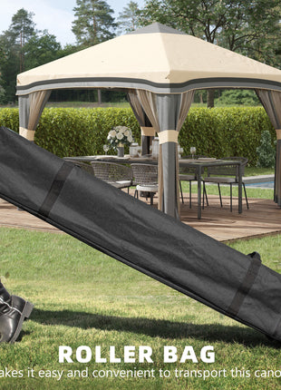 10' x 10' Pop Up Canopy Tent with Netting, Instant Tents for Parties, Height Adjustable, with Wheeled Carry Bag and 4 Sand Bags for Outdoor, Garden, Patio, Beige