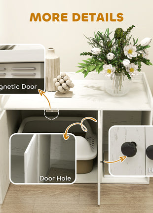 32" Cat Litter Box Enclosure with Scratching Mat, Cat Entrance, Fit Most of Cat and Litter Box, Distressed White