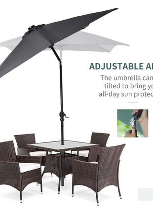 9' x 7' Solar Umbrella, LED Lighted Patio Umbrella for Table or Base with Tilt & Crank, Outdoor Umbrella for Garden, Deck, Backyard, Pool, Beach, Dark Gray