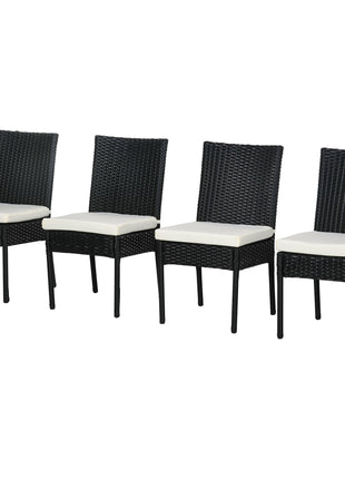 4 PE Rattan Outdoor Dining Chairs with Cushions, Patio Wicker Dining Chairs with Backrest, Black