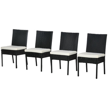 4 PE Rattan Outdoor Dining Chairs with Cushions, Patio Wicker Dining Chairs with Backrest, Black