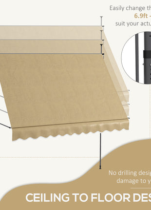 10' x 4' Manual Retractable Awning, Non-Screw Patio Awning, UV Resistant, for Window or Door, Beige