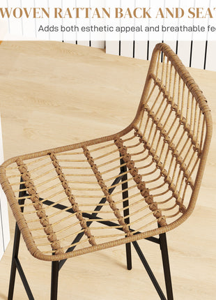 Rattan Counter Bar Stools Set of 2, 26" Counter Height Barstools with Back, Bar Chairs for Kitchen Island, Brown