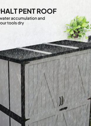 Wood Storage Shed, Outdoor Garden Shed with Asphalt Roof, 2 Shelves, Lockable Doors and Adjustable Feet, Gray