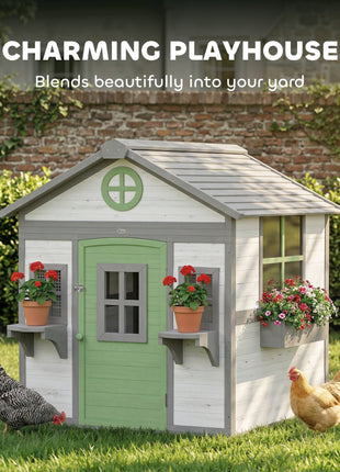 Chicken Coop, Wooden Hen House Outdoor Playhouse for 2-4 Chickens, Poultry Cage with Planter Pots and Boxes