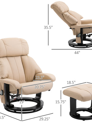 10-Point Massage Recliner Chair, Vibration Massage Sofa with Ottoman Footrest, Faux Leather and Swivel Wood Base for Living Room & Bedroom, Beige