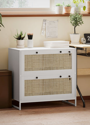 Lockable Filing Cabinet, Boho 2 Drawer File Cabinet with Adjustable Hanging Bar for Letter, A4 and Legal Size, White