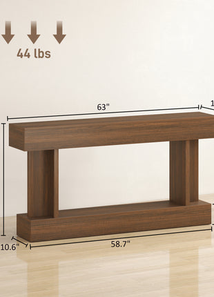 63 Inch Long Console Table, Vintage Narrow Entryway Table with Storage Shelf for Living Room and Hallway, Brown