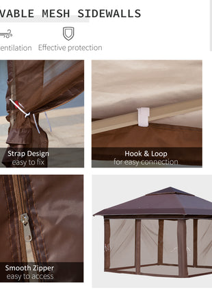 12' x 12' Pop Up Canopy Tent with Netting and Carry Bag, Instant Sun Shelter with 137 sq.ft Shade, Tents for Parties, Height Adjustable, for Outdoor, Garden, Patio, Brown