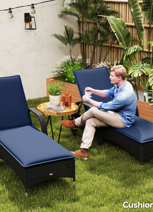 Foldable Chaise Lounge Cushion Set of 2, Outdoor Lounge Chair Cushion Set, UPF50+ 200gsm Fabric, 76" x 23", Navy Blue