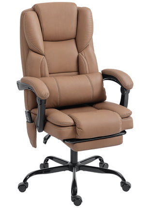 Office Chair with Massage, Pet-Friendly Faux Leather Reclining Desk Chair with Lumbar Support, Footrest, Brown