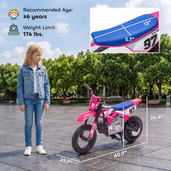 36V Electric Dirt Bike for Kids with Brushless Motor, Up to 9.9 MPH, Inflatable Tires and Rear Suspension, Pink
