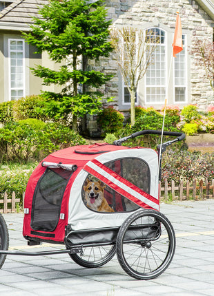 2-in-1 Pet Bike Trailer for Small Medium Dogs, Road-Visibility Dog Stroller Bicycle Carrier, Weather-Strong Bike Wagon Trailer Sidecar Attachment, Red