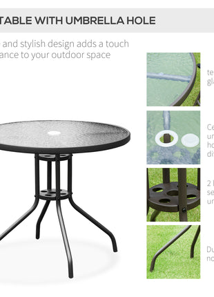 6 Piece Patio Dining Set for 4 with Umbrella, Outdoor Table and Chairs with 4 Folding Dining Chairs & Round Glass Table for Garden, Backyard and Poolside, Black and Coffee