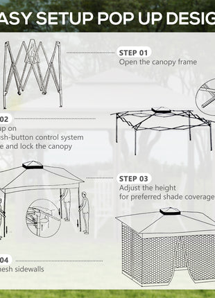 Outdoor Patio Pop Up Canopy Gazebo Shelter with Zipper Netting, Carry Bag, 11' x 11', Khaki
