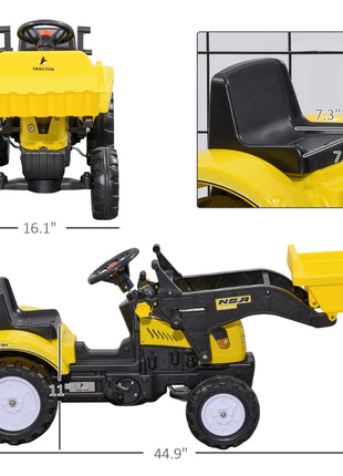 Kids Ride on Excavator, Pedal Go Kart with Front Loader Digger for 3 Year Old, Yellow
