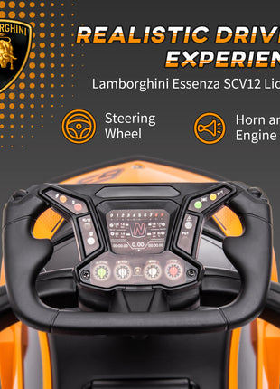 2-in-1 Ride On Push Car for Toddlers 1-3, Licensed Lamborghini Stroller Sliding Car, Push-Along with Under Seat Storage Horn Engine Sound and Steering Wheel, Manual, Orange