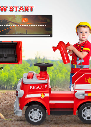 12V Ride on Fire Truck with Siren, Flashing Lights Fire Extinguisher, Soft Start, Horn Music, Red