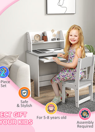 Kids Desk and Chair Set with Storage, Study Desk with Chair for Children 5-8 Years Old, Gray