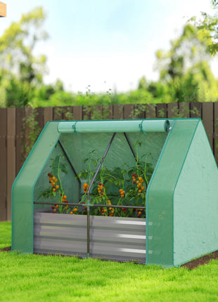 4 x 3 x 3ft Raised Garden Bed with Mini Greenhouse, Galvanized Raised Garden Bed with Cover, Green and Dark Gray