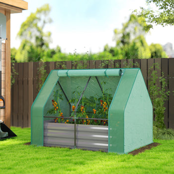 4 x 3 x 3ft Raised Garden Bed with Mini Greenhouse, Galvanized Raised Garden Bed with Cover, Green and Dark Gray