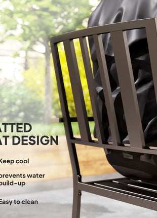 Patio Dining Chairs with Metal Slatted Design, Dark Brown