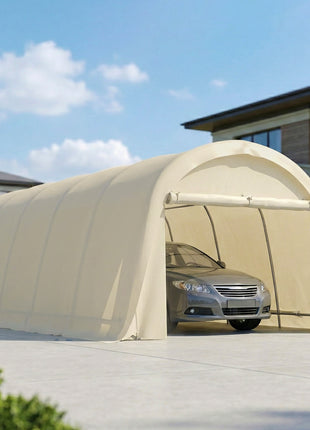 12' x 23.6' Heavy Duty Carport, UPF50+ Portable Garage Car Canopy Tent with Galvanized Frame, Large Door, Beige