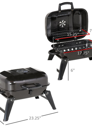14" Portable Grill, Small Charcoal Grill for Outdoor Cooking, BBQ, Camping, Enamel Coated, Folding Legs, Black