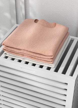 55 L Bamboo Laundry Basket with Lid, Cloth Hamper with Removable Liner Bag, 19.75 x 14.25 x 23.5 Inches, White