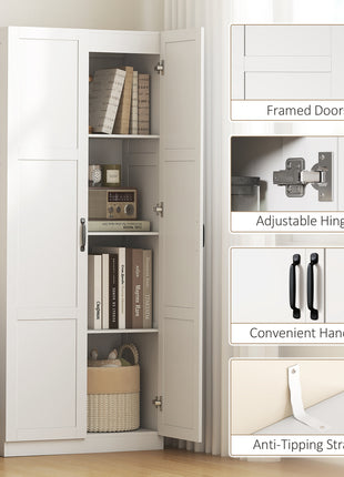 Farmhouse Pantry Cabinet, 71" Tall Kitchen Pantry Storage Cabinet with Soft-Close Hinges, Adjustable Shelves, White