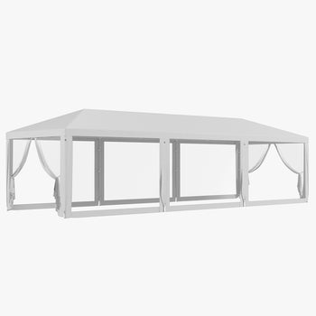 10' x 28' Party Tent, Outdoor Wedding Canopy & Gazebo with Removable Sidewalls, Shade Shelter for Events, BBQs, White