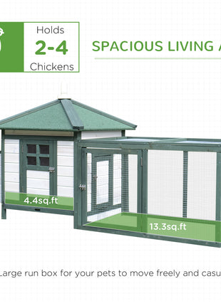 77" Wooden Chicken Coop Hen House Poultry Cage with Weatherproof Roof, Nesting Box, Enclosed Run and Removable Tray for Outdoor Backyard, Green