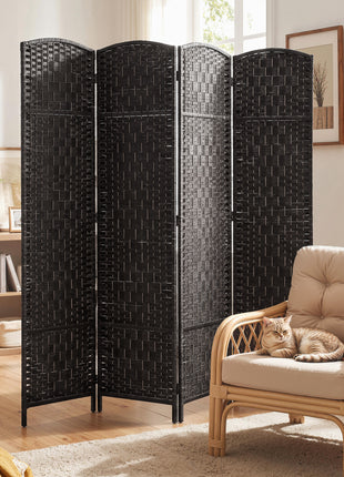 Room Divider, 4 Panel Folding Privacy Screen, 70.9" Tall Portable Weave Partition Wall Divider for Bedroom, Coffee