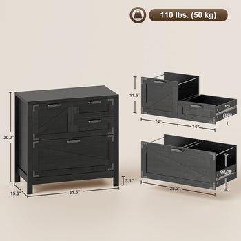 Lateral Filing Cabinet, Farmhouse File Cabinet with 4 Drawers, Fit Letter/A4/Legal Hanging Files, Black