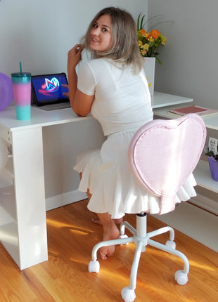 Heart Love Shaped Back Design Office Chair with Adjustable Height, Pink