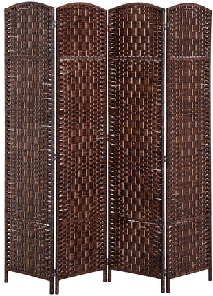 Room Divider 4 Panel, 6FT Tall Folding Privacy Screen, Freestanding Hand-Woven Partition for Room Separation with 360° Hinges, Paper Rope Diamond Weave, Brown