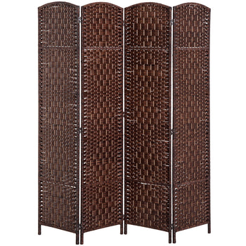 Room Divider 4 Panel, 6FT Tall Folding Privacy Screen, Freestanding Hand-Woven Partition for Room Separation with 360° Hinges, Paper Rope Diamond Weave, Brown
