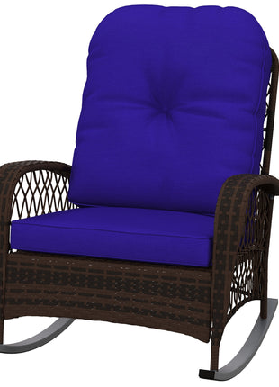 Rattan Porch Rocker w/ Plush Cushion, Dark Blue