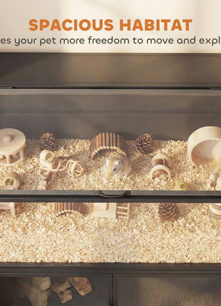Hamster Cage with Storage Cabinet, Small Animal Cage with Easy View Acrylic Panels and Openable Top, Guinea Pig Habitat