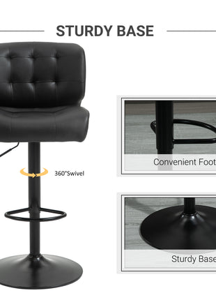 Bar Height Bar Stools Set of 2 with Adjustable Seat, Adjustable Swivel Barstools with Thick Padded Cushion and Metal Footrest for Home Bar, Black