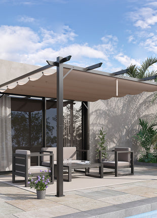 10' x 10' Aluminum Patio Pergola with Retractable Pergola Canopy, Backyard Shade Shelter for Porch, Outdoor Party, Garden, Grill Gazebo, Charcoal Gray