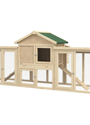 Wooden Chicken Coop ith Nesting Box, Double Runs, Removable Tray, Ramps, for Garden Backyard