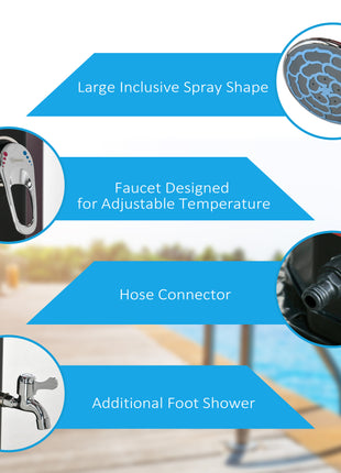 7ft Outdoor Solar Heated Shower with 360 Rotating Shower Head, Foot Shower Faucet, Temperature and Pressure Adjustable, Holds 9.2 Gallons for Backyard Pool